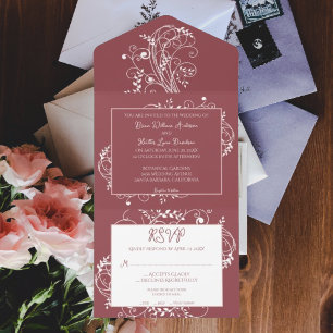 Dusty Rose Flourish Wedding All In One Invitation