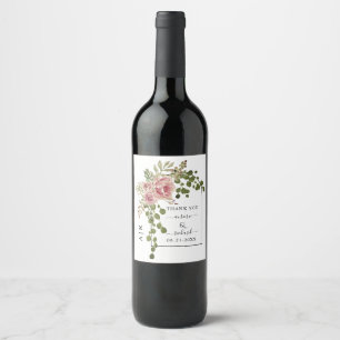 Dusty rose flowers, arch Thank You wedding Wine Label