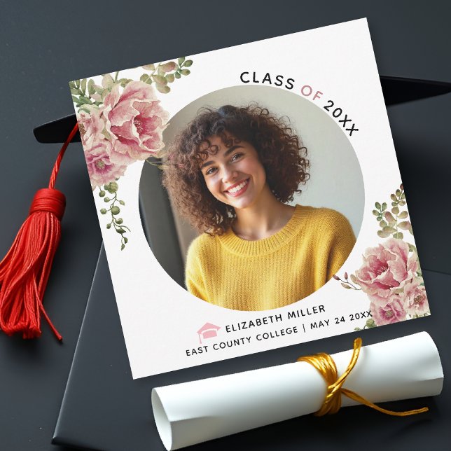 Dusty rose flowers Class of 2023 graduation photo Announcement (Creator Uploaded)