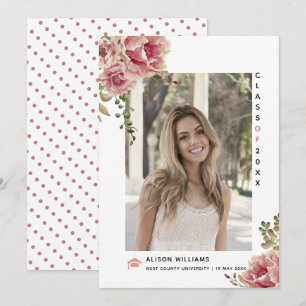 Dusty rose flowers Class of 2025 graduation photo Announcement