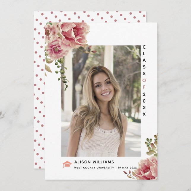 Dusty rose flowers Class of 2025 graduation photo Announcement (Front/Back)