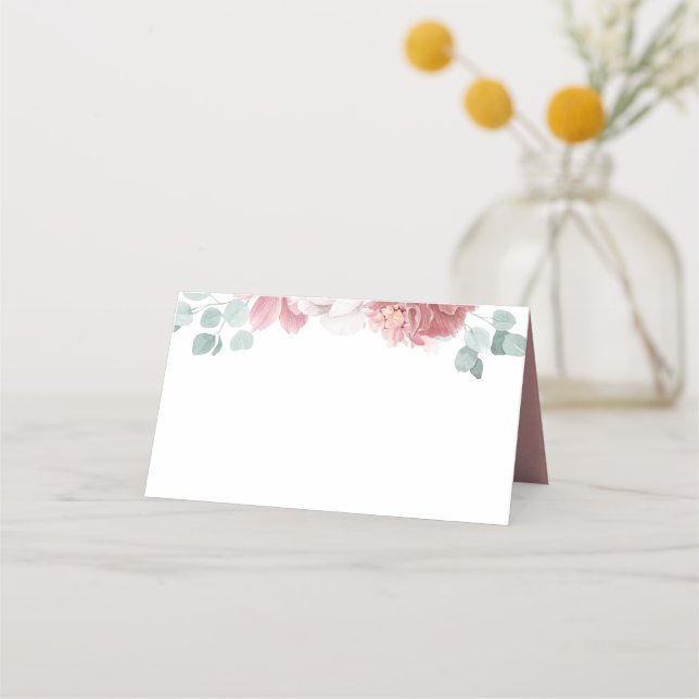 Dusty Rose Flowers Elegant Romantic Wedding Place Card (Front)