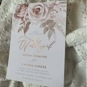 Dusty Rose Foil Elegance Blush Floral Wedding