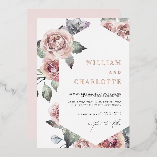 Dusty Rose Foliage Modern Wedding (Front/Back)