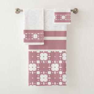 Dusty Rose Geometric Floral Embossed Pattern Bath Towel Set