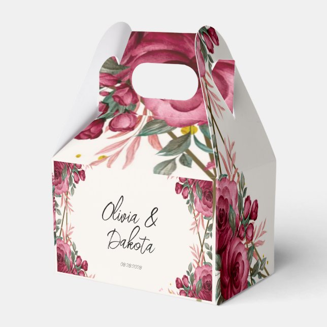 Dusty Rose Geometric Floral Wedding Favour Box (Front Side)