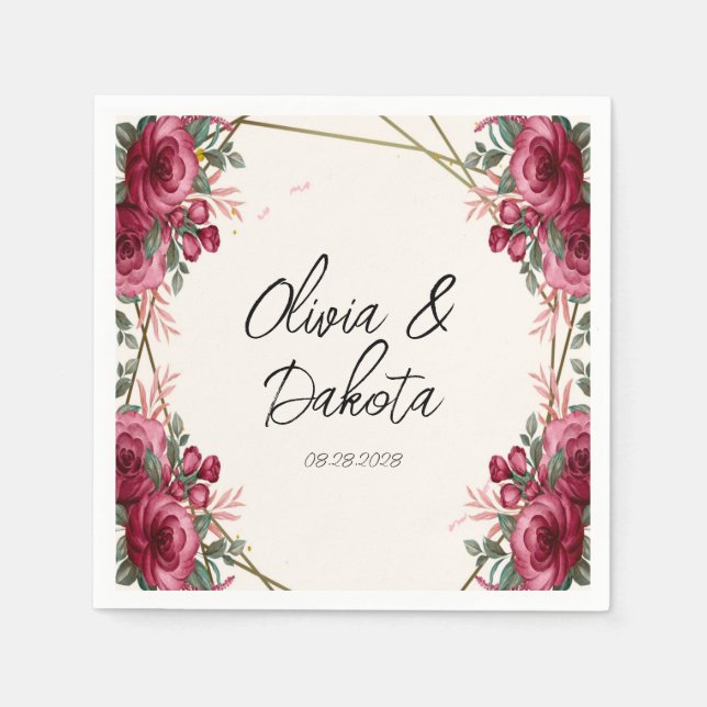 Dusty Rose Geometric Floral Wedding Napkin (Front)