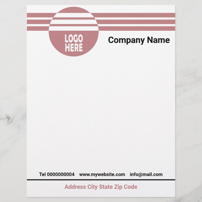 Dusty rose geometric stripes, logo and QR code  Custom Letterhead (Front)