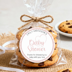 Dusty Rose Gingham Baby Shower Favor Sticker