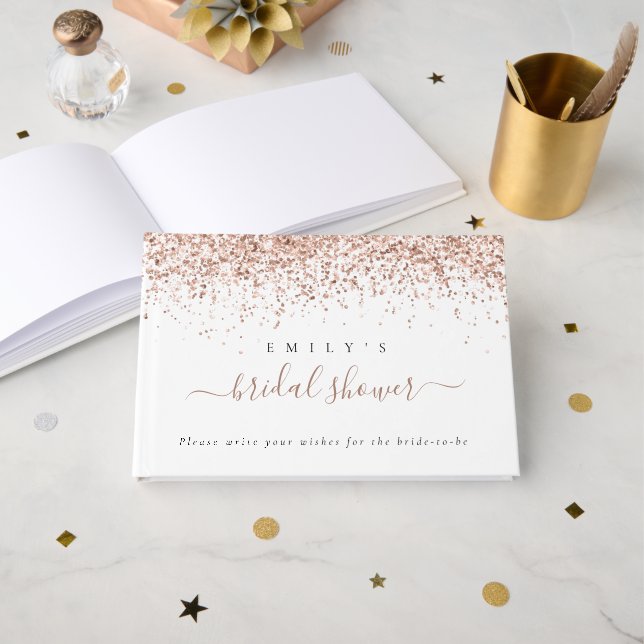 Dusty Rose Glitter Bridal Shower Guest Book (Front Open)