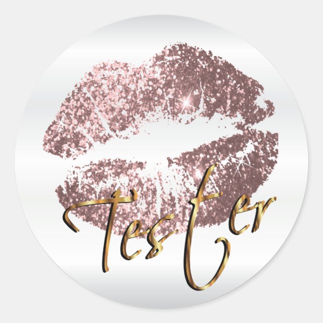 Dusty Rose Glitter Lips 3 - Tester Classic Round Sticker (Front)