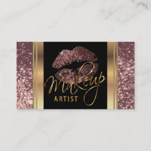 Dusty Rose Glitter Lips and Elegant Gold Script Business Card