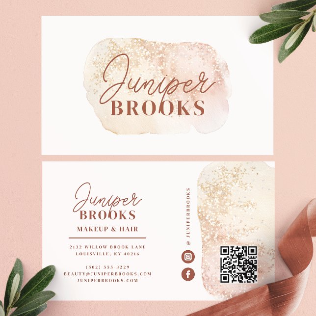 Dusty Rose Glitter Social Media QR Code Business Card (Creator Uploaded)