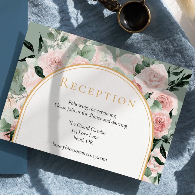 Dusty Rose Gold Arch Sage Green Wedding Reception Enclosure Card (Creator Uploaded)