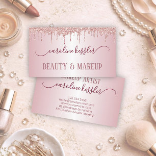 Dusty Rose Gold Blush Pink Glitter Sparkles Drip Business Card