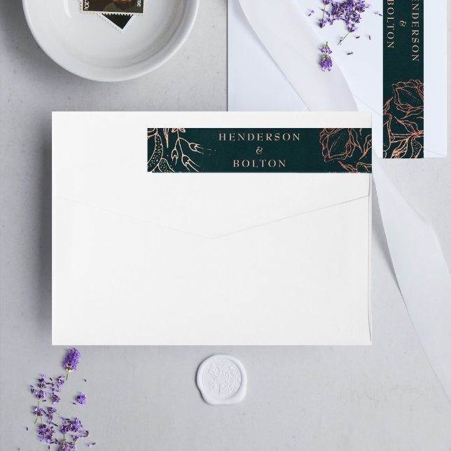 Dusty Rose Gold Emerald Green Wreath Wedding Wrap Around Label (Creator Uploaded)