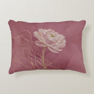 Dusty Rose Gold Floral Line Art Elegant Decorative Cushion