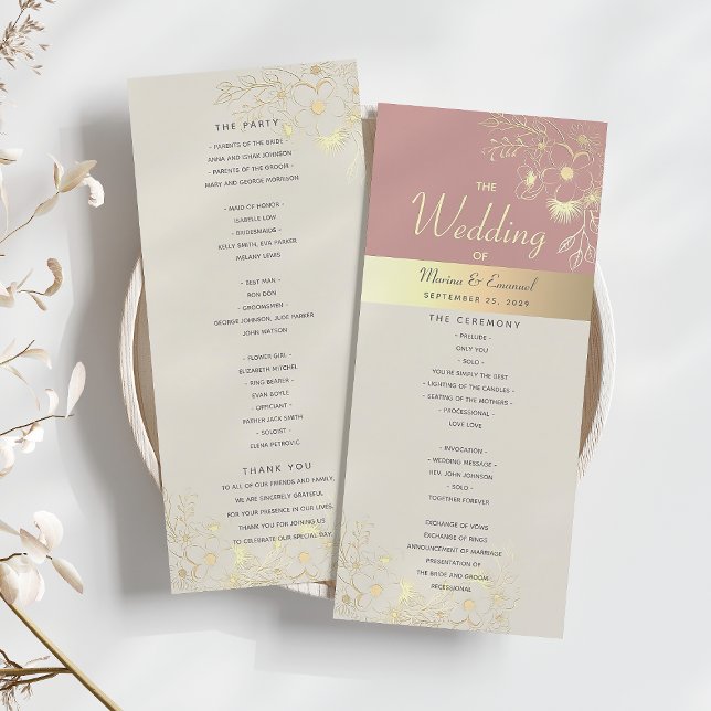 Dusty Rose Gold Floral Wedding  Programme (Creator Uploaded)