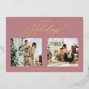 Dusty Rose Gold Foil Happy Holidays Christmas