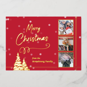 Dusty Rose Gold Foil Heart 3 Photo Christmas
