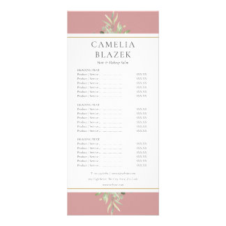 Dusty Rose Gold Greenery Salon Service Menu