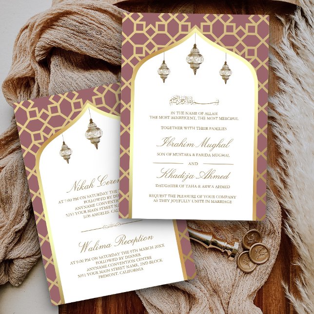Dusty Rose Gold Hanging Lanterns Muslim Wedding Invitation (Creator Uploaded)