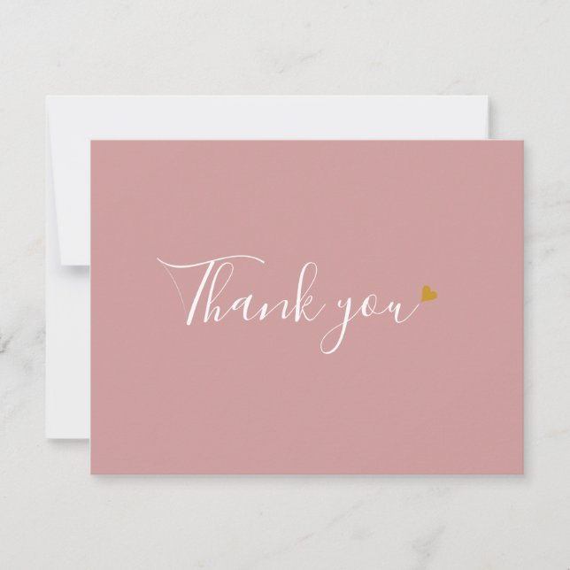 Dusty Rose Gold Heart Chic Script Business Thank You Card (Front)