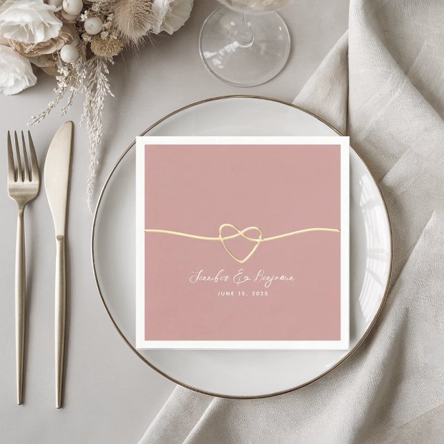 Dusty Rose Gold Heart Minimalist Wedding Napkin (Creator Uploaded)