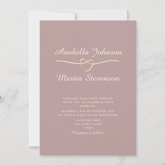 Dusty Rose Gold Minimalist Wedding Invite (Front)