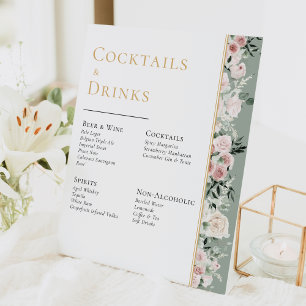 Dusty Rose Gold Sage Green Wedding Drinks Bar Pedestal Sign
