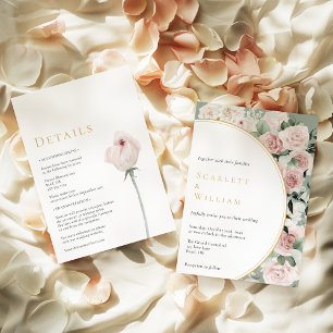 Dusty Rose Gold Sage Vintage Wedding All In One Invitation