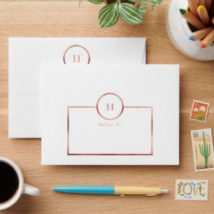 Dusty Rose Gold & White Monogram Wreath Wedding Envelope