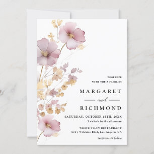 Dusty Rose & Gold Wildflowers Floral Wedding Invitation