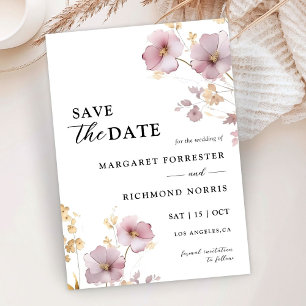 Dusty Rose Gold Wildflowers Wedding Save the Date Invitation