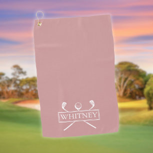 Dusty Rose Golf Clubs And Ball Personalised Name Golf Towel