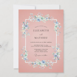 Dusty Rose Graceful Floral Wedding Invitation