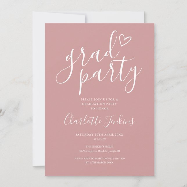 Dusty Rose Grad Party Script Graduation Party Invitation (Front)