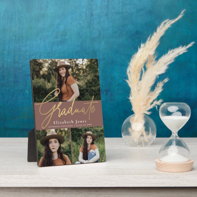 Dusty Rose Graduate Script Graduation Photo Plaque (Side)