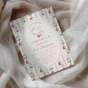 Dusty Rose Grandmillennial Bridal Tea Party Invitation