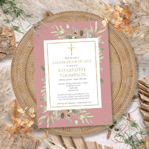 Dusty Rose Greenery Celebration of Life Funeral Invitation