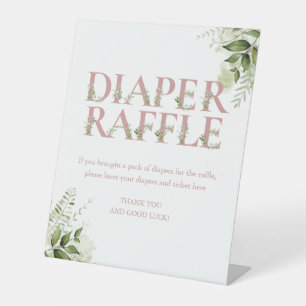 Dusty Rose Greenery Diaper Raffle Baby Shower Pedestal Sign