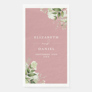 Dusty Rose Greenery Floral Elegant Wedding Napkin