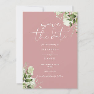Dusty Rose Greenery Floral QR Code Wedding Save The Date