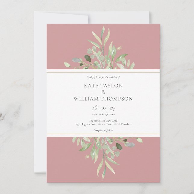 Dusty Rose Greenery Floral Wedding Invitation (Front)