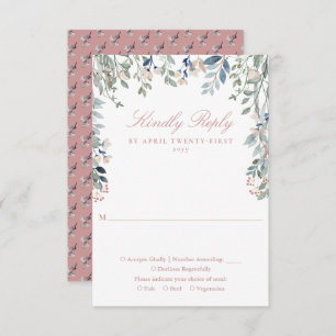 Dusty Rose Greenery Floral Wildflowers Wedding RSVP Card