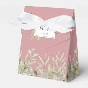 Dusty Rose Greenery Foliage Monogram Wedding Favour Box