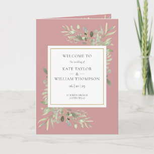 Dusty Rose Greenery Foliage Wedding Programme