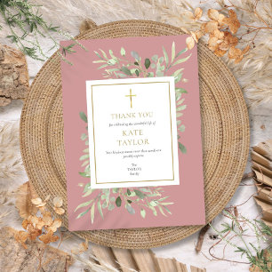 Dusty Rose Greenery Funeral Memorial Thank You Card