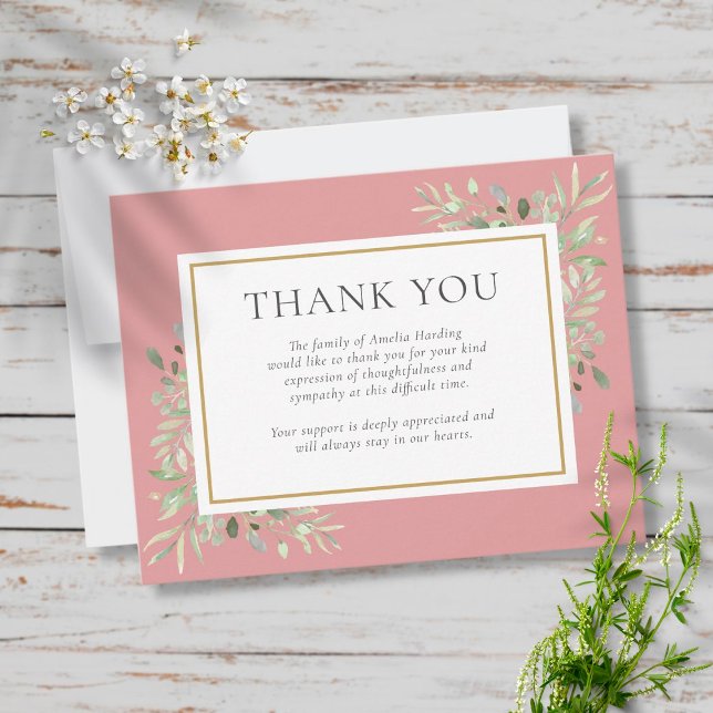 Dusty Rose Greenery Funeral Memorial Thank You Card (Creator Uploaded)