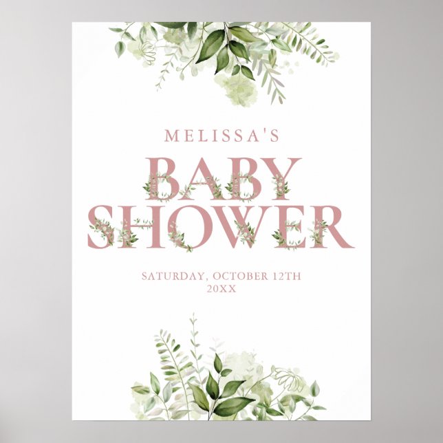 Dusty Rose Greenery Letter Baby Shower Sign (Front)